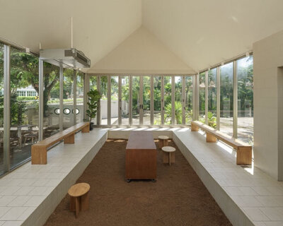 coffee beans cover sunken seating area in single origin chiangmai roastery by flat12x