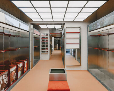 modular steel display systems outline el departamento's sportswear store in barcelona