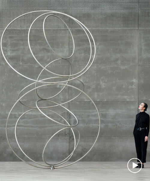 nine steel rings continuously rotate in cycles for SpY's form-bending kinetic sculpture