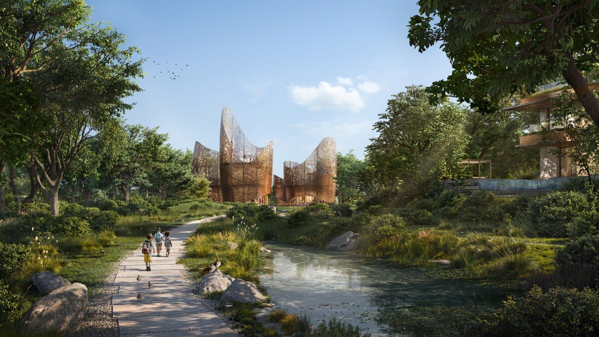 timber nest pavilion anchors dubai masterplan, the wilds, envisioned as woodland sanctuary
