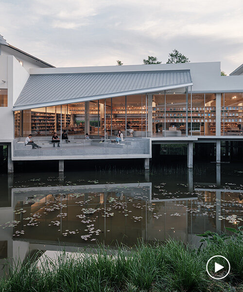 atelier wen'arch designs light-filled bookstore to float over hangzhou's wetlands