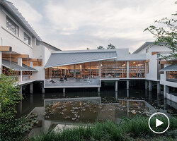 atelier wen'arch designs light-filled bookstore to float over hangzhou's wetlands