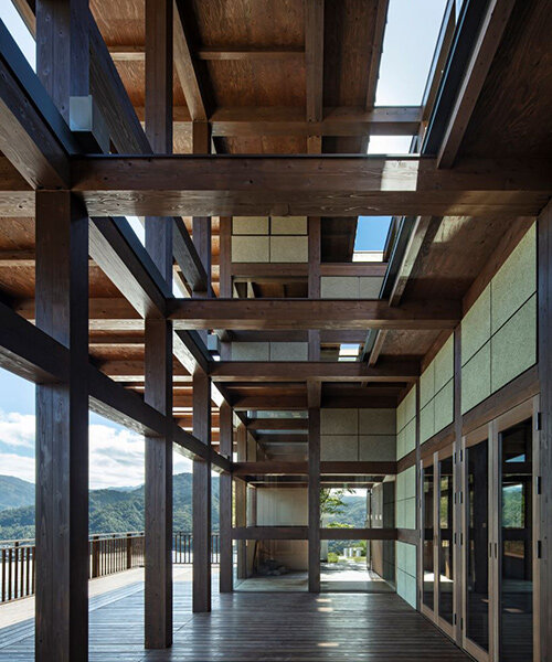 aki hamada architects-designed workspace frames mt. oboshi with timber voxel grid