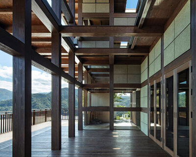 aki hamada architects-designed workspace frames mt. oboshi with timber voxel grid