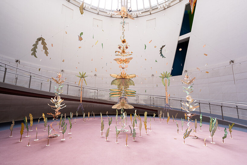 botanical sculptures by mona sugata grow from untreated cotton fabric and slow gestures