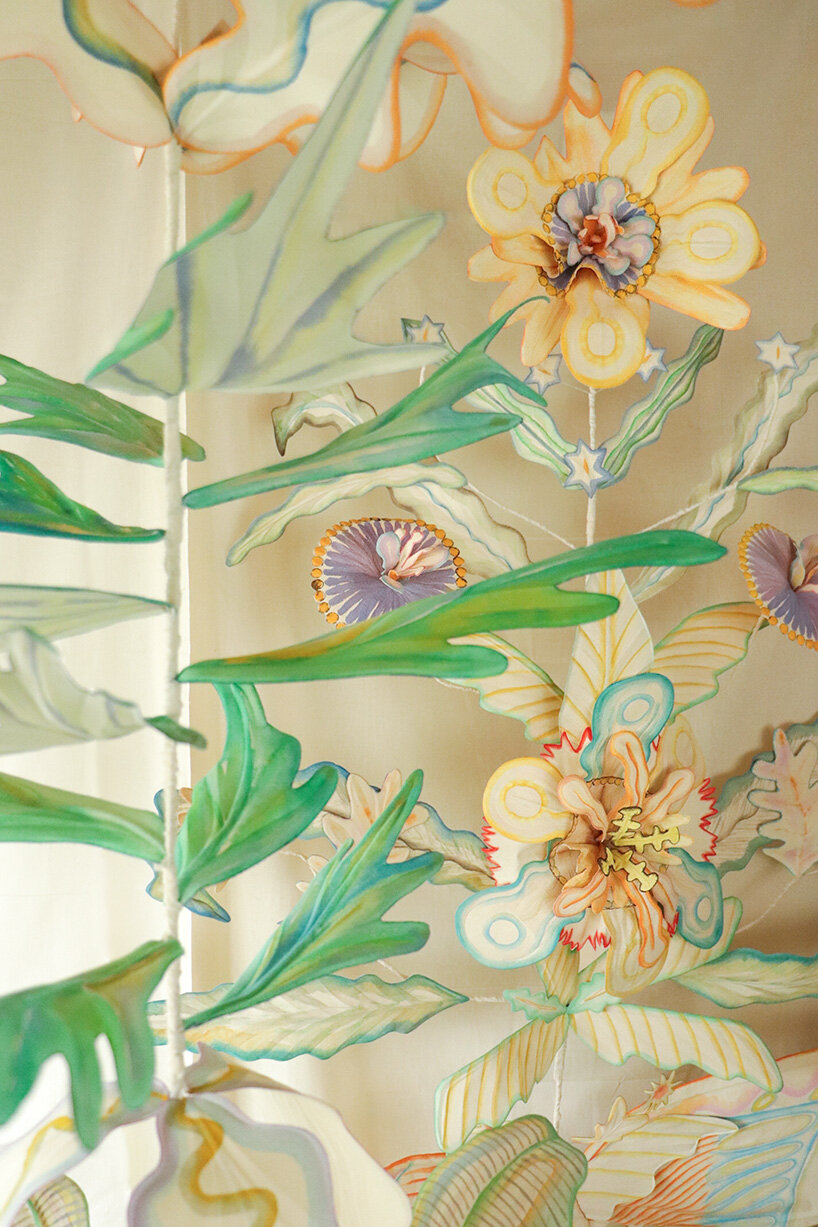 botanical sculptures by mona sugata grow from untreated cotton fabric and slow gestures