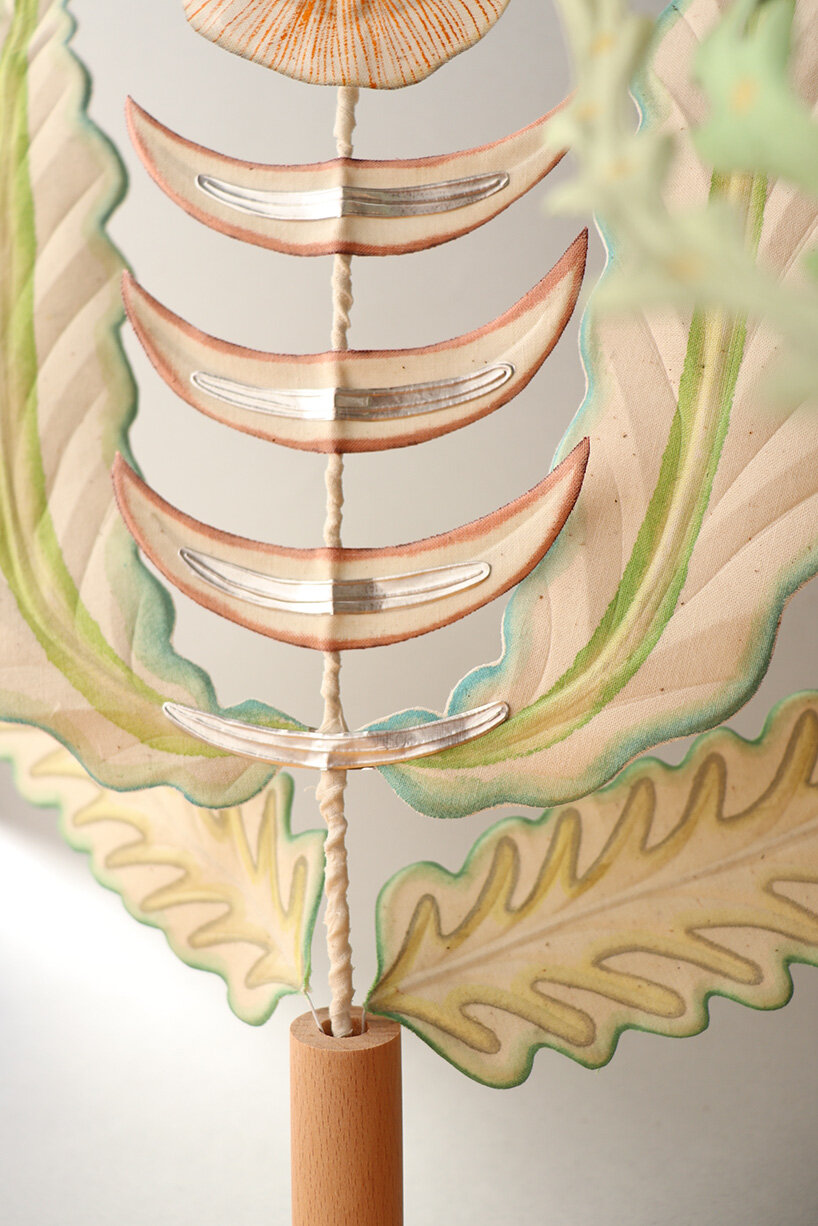 botanical sculptures by mona sugata grow from untreated cotton fabric and slow gestures