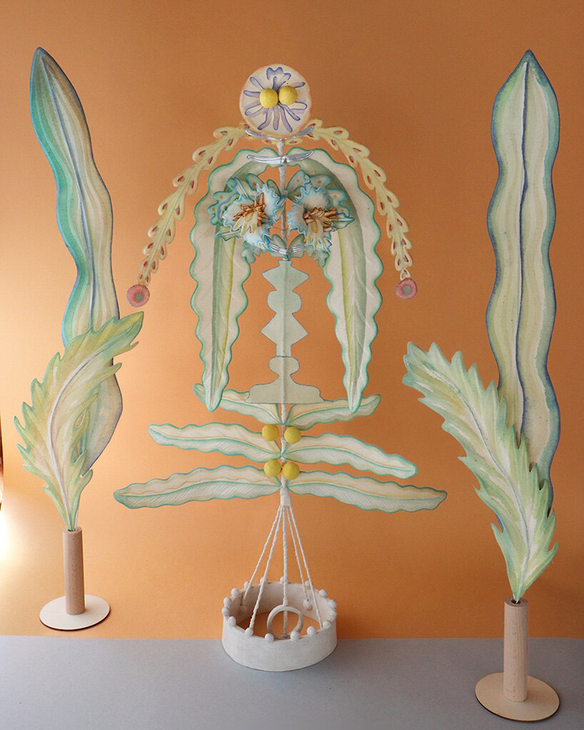 botanical sculptures by mona sugata grow from untreated cotton fabric and slow gestures