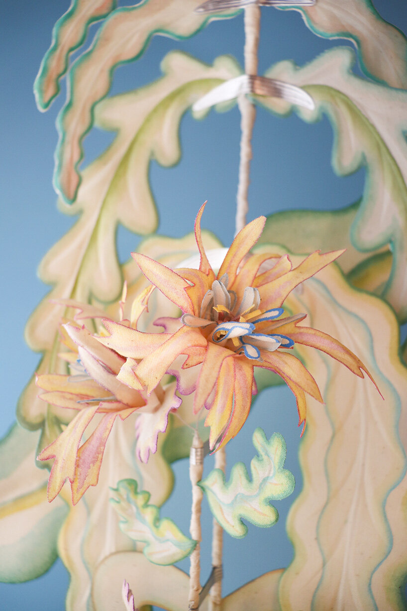 botanical sculptures by mona sugata grow from untreated cotton fabric and slow gestures