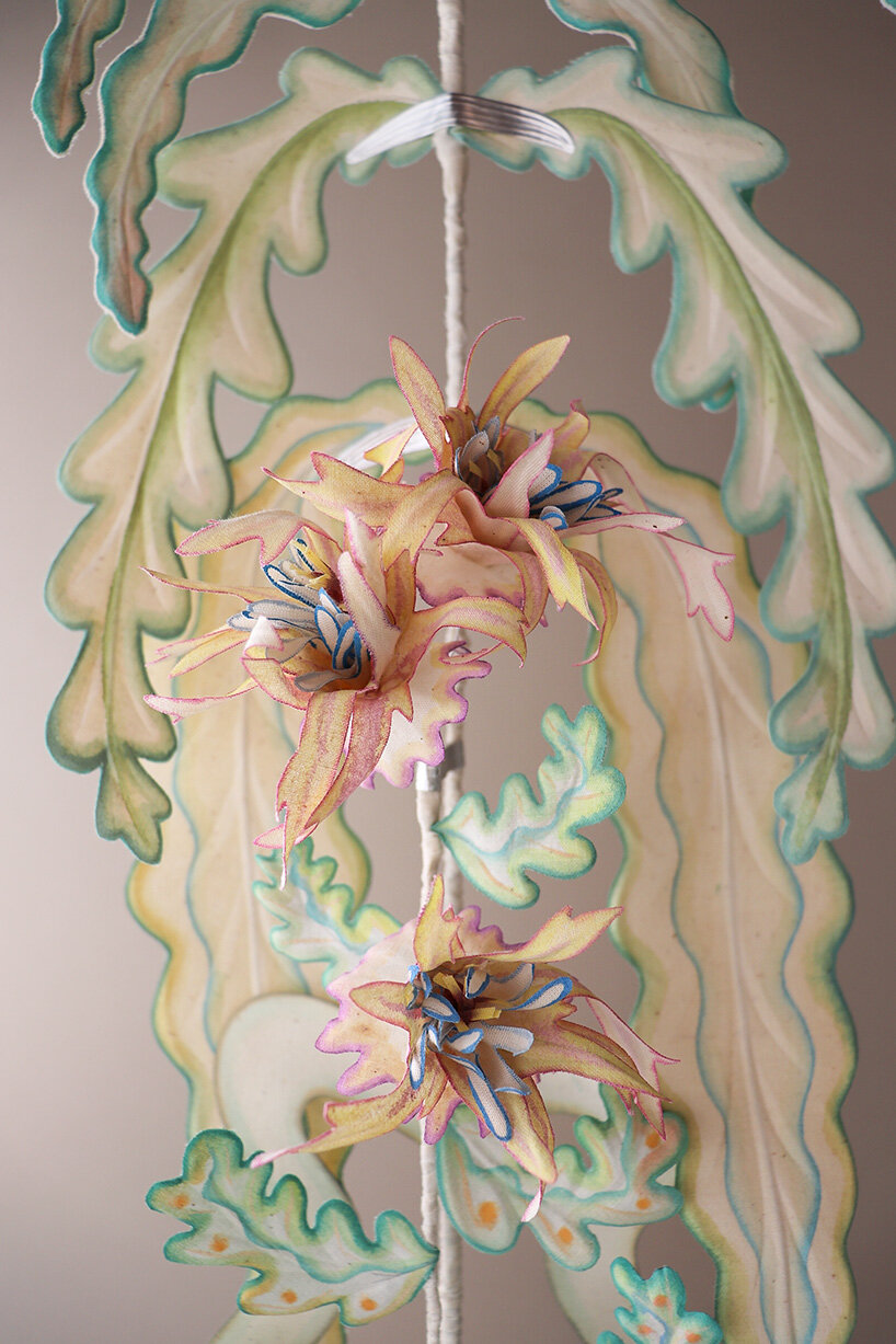 botanical sculptures by mona sugata grow from untreated cotton fabric and slow gestures