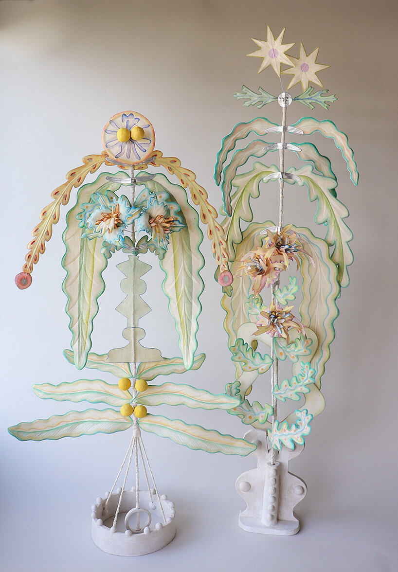 botanical sculptures by mona sugata grow from untreated cotton fabric and slow gestures