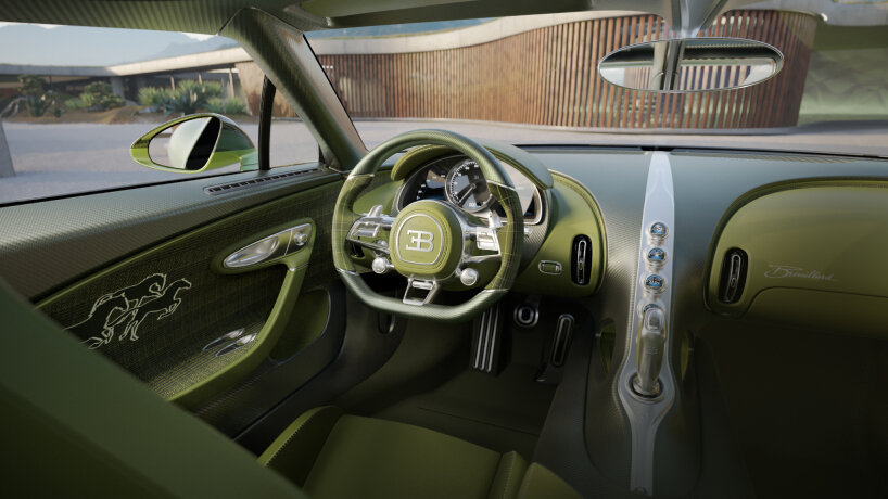 the cabin is made of custom-woven fabrics sourced from Paris incorporating tartan patterns