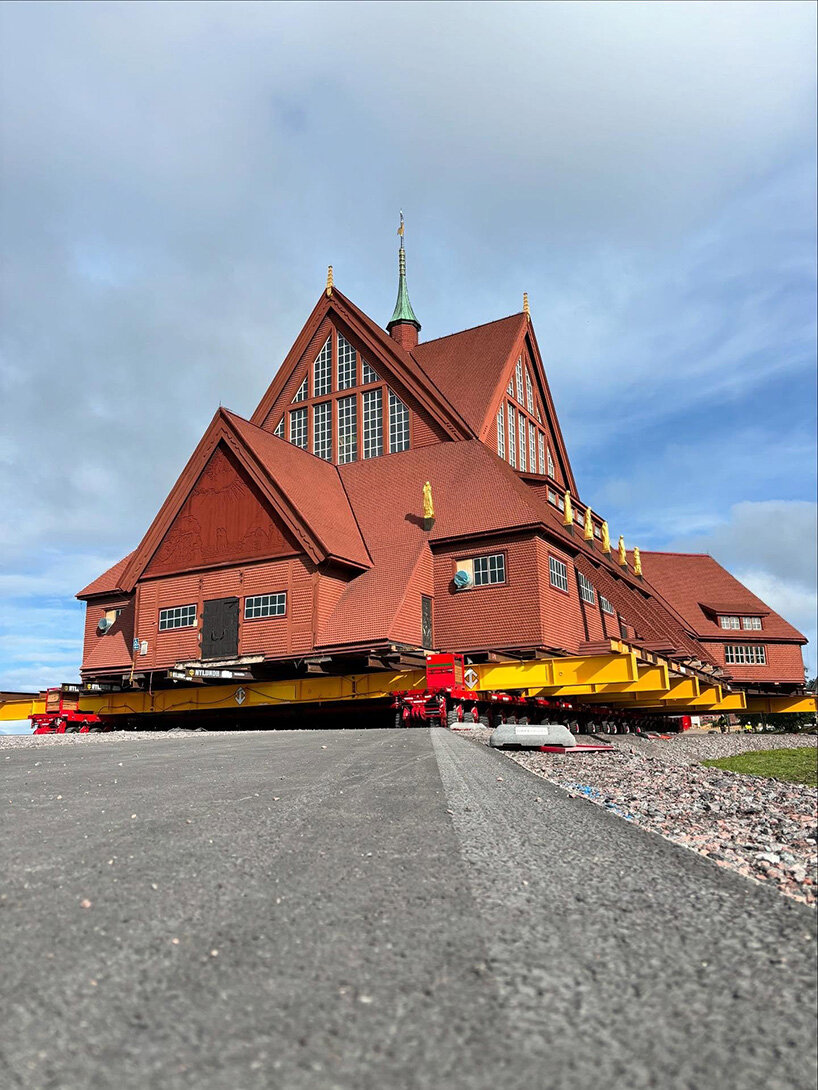 century-old church travels in one piece to escape expanding iron mine in kiruna, sweden