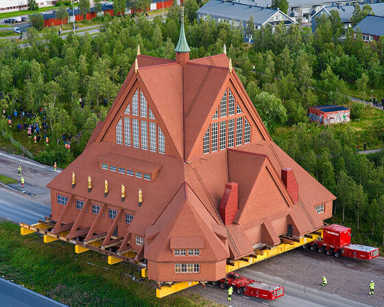 century-old church travels in one piece to escape expanding iron mine in kiruna, sweden