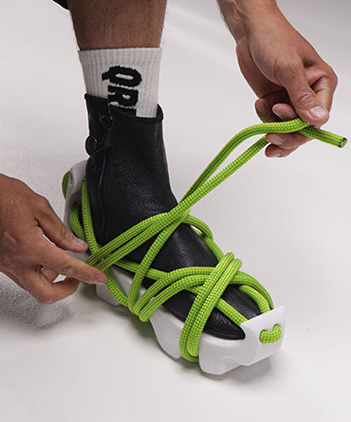 3D printed sneakers by daniyar uderbekov adjust to users' soles with climbing rope lacing