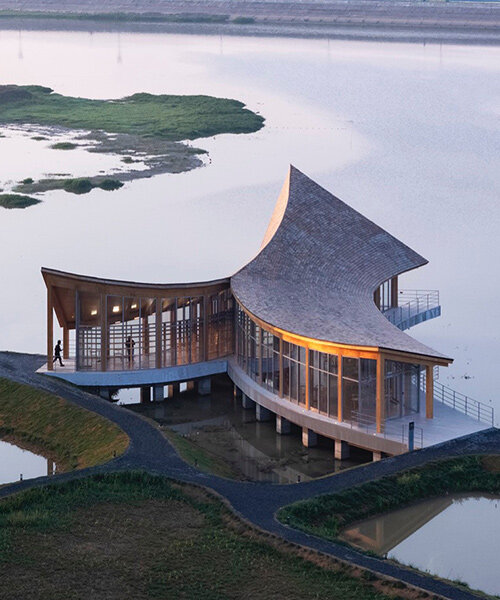 primary architects tops fuzhouji village center with curving, geometric rooftop