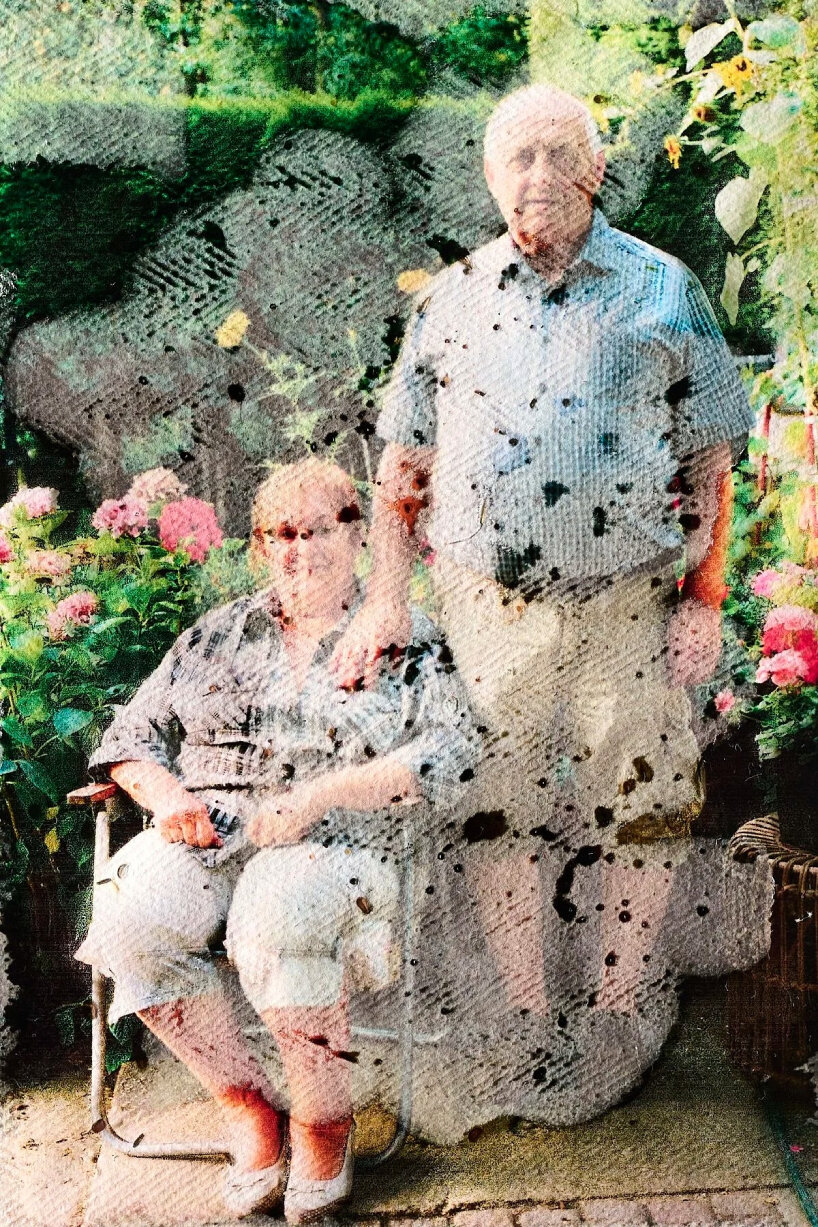 the artist uses transfer printing techniques to create the images