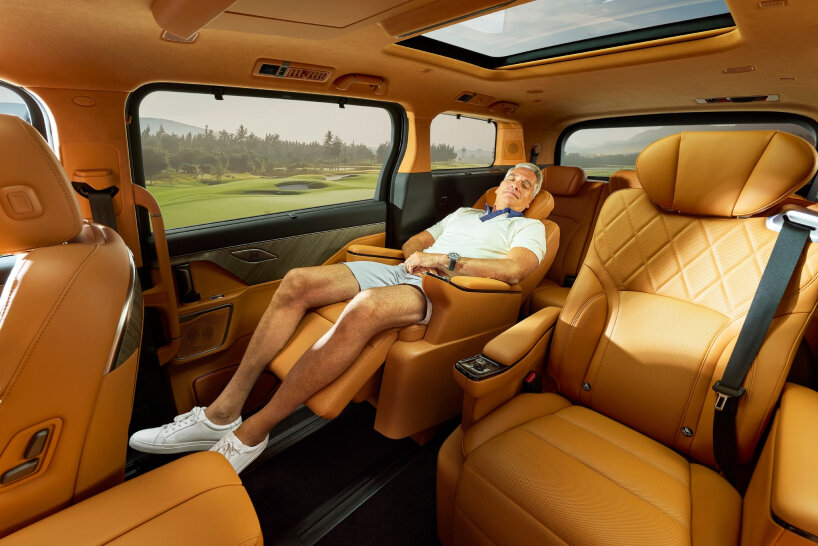 the vehicle features suspended seats with massage capabilities