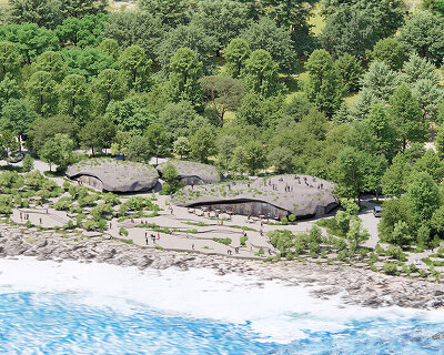 fractured stone forms shape tourist facilities by MVRDV on taiwan's southern coastline