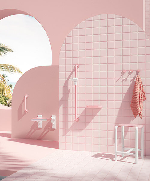 barbie and HEWI join forces for unlimited sanitary collection of pink-hued bauhaus lines