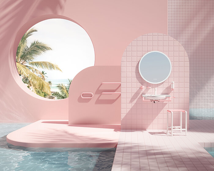 barbie and HEWI join forces for unlimited sanitary collection of pink-hued bauhaus lines