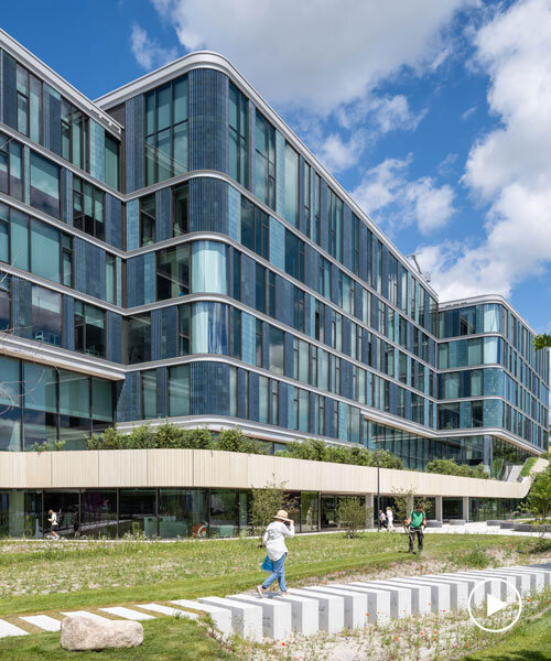 glazed ceramic tiles adorn hybrid timber office building's facade by team v in amsterdam