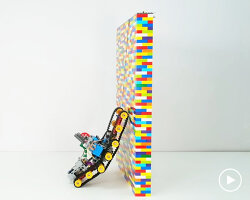 remote-controlled LEGO technic vehicles climb vertical wall & steep incline using their parts
