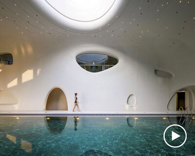 wutopia lab carves soft white caving interiors for pebble-shaped mountain hotel in china