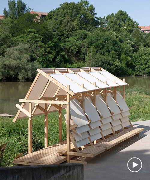 shaded wooden pavilion by erazo pugliese reclaims neglected dock along river in spain