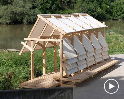 shaded wooden pavilion by erazo pugliese reclaims neglected dock along river in spain