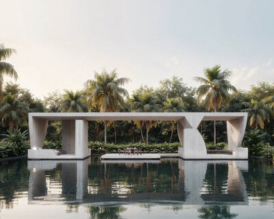 shir-dal retreat by mohamad rasoul moosapour seems to float among lush nature