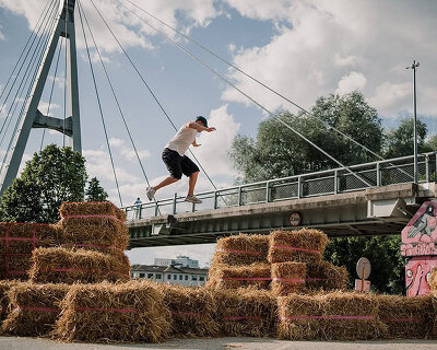 SKULL studio turns car park into play lot with installation ‘the floor is lava soft!’ in estonia