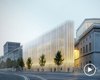 glass drape facade by HENN revives historic augsburg theater in germany