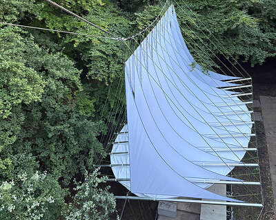 'a space, not a face': ZELT studio's curved textile canopy ripples above dekmantel stage