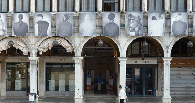 100 large-scale migrant portraits transform venice's iconic procuratie facade