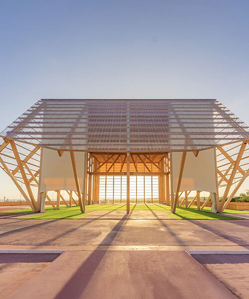 japanese joinery shapes adjaye associates' record-setting timber pavilion in barbados