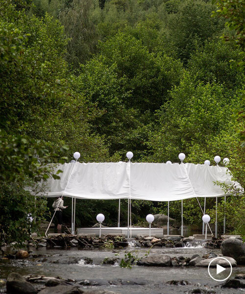 ephemeral circle textile installation by atelier VRAC activates mountain river in romania
