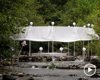 ephemeral circle textile installation by atelier VRAC activates mountain river in romania