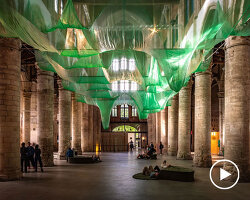 fabric and sound art installations evoke underwater landscape within gothic dutch church