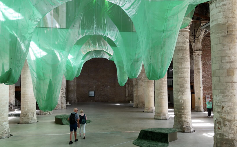 fabric and sound art installations evoke underwater landscape within gothic dutch church