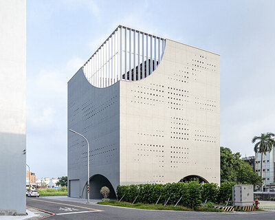 concrete corporate HQ by air matters + 16 arch studio emerges as container of light in taiwan
