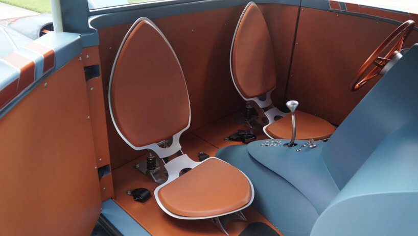 teardrop-shaped seats inside the cabin