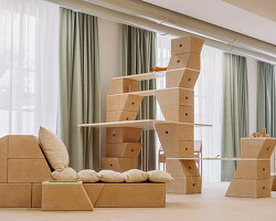 gioco: luca cipelletti crafts modular cork installation for children at triennale milano