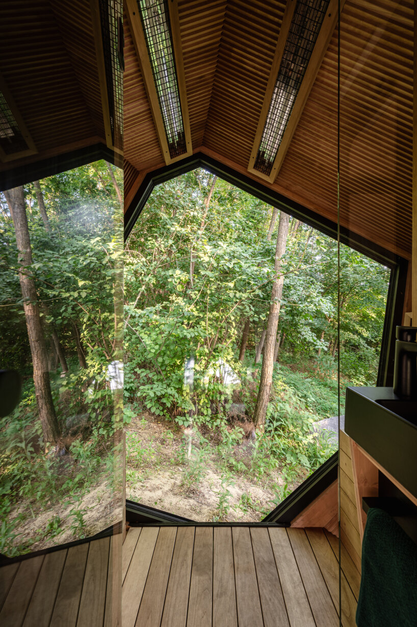 the geometric window allows the owners to see the outside from inside
