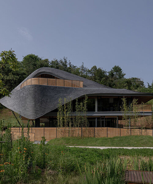 archi-union combines digital fabrication and bamboo craft with 'linpan cloud eye'