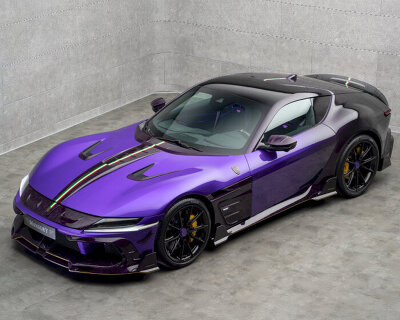 mansory converts ferrari 12cilindri into purple equestre sports car with illuminated logo