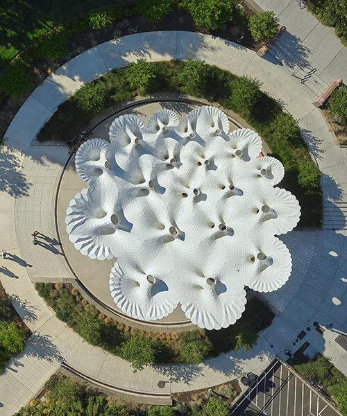 MARC FORNES / THEVERYMANY folds 6,665 aluminum parts into umbrella-like canopy