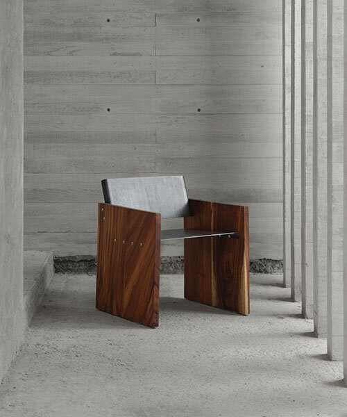 wooden furniture pieces, banca tres and silla cuatro, interact with space, materiality, and light