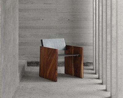 wooden furniture pieces, banca tres and silla cuatro, interact with space, materiality, and light