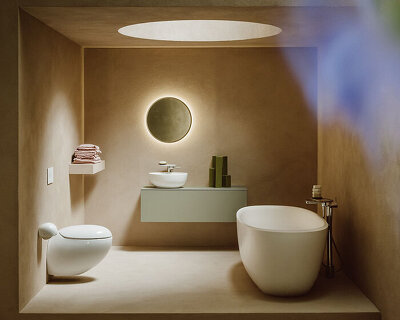 mocha mousse, pantone color of the year 2025, matches LAUFEN bathroom design
